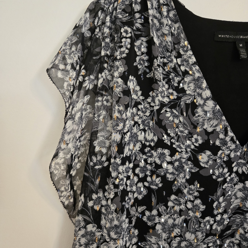 WHBM Black and Gray Floral Blouse - Picture 4 of 6